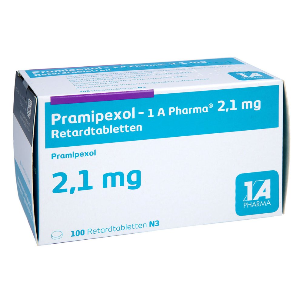 Das Produktfoto zeigt Pramipexol-1a Pharma 2,1 Mg Retardtabletten (100 stk) PZN 07604362