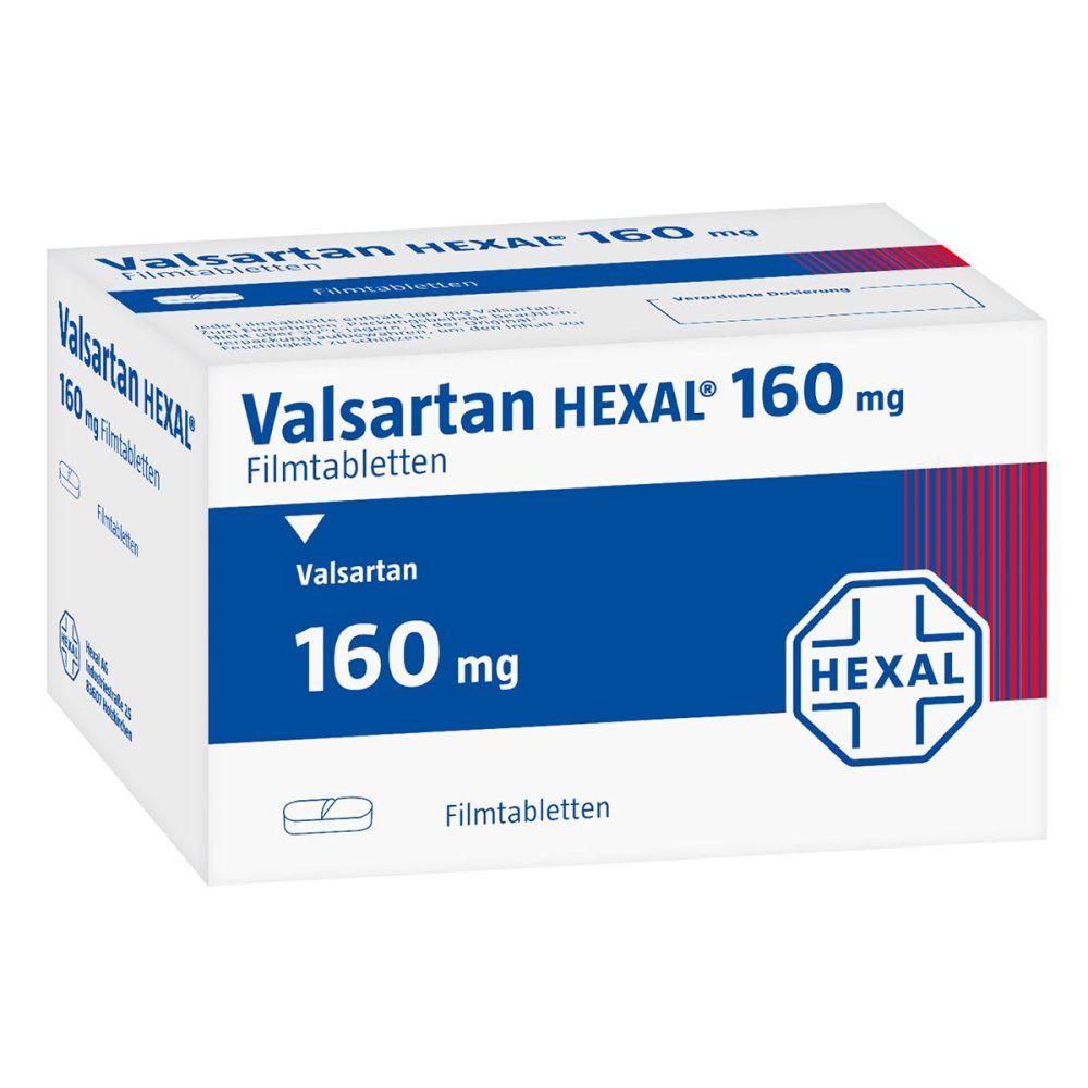 Das Produktfoto zeigt Valsartan Hexal 160 Mg Filmtabletten (98 stk) PZN 07607076