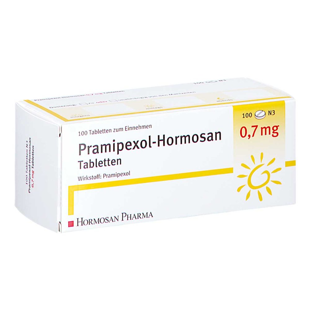 Das Produktfoto zeigt Pramipexol Hormosan 0,7 Mg Tabletten (100 stk) PZN 07609460