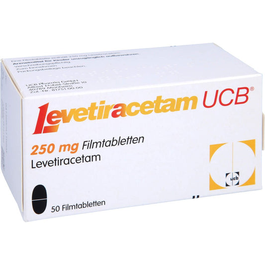Das Produktfoto zeigt Levetiracetam Ucb 250 Mg Filmtabletten (50 stk) PZN 07611020