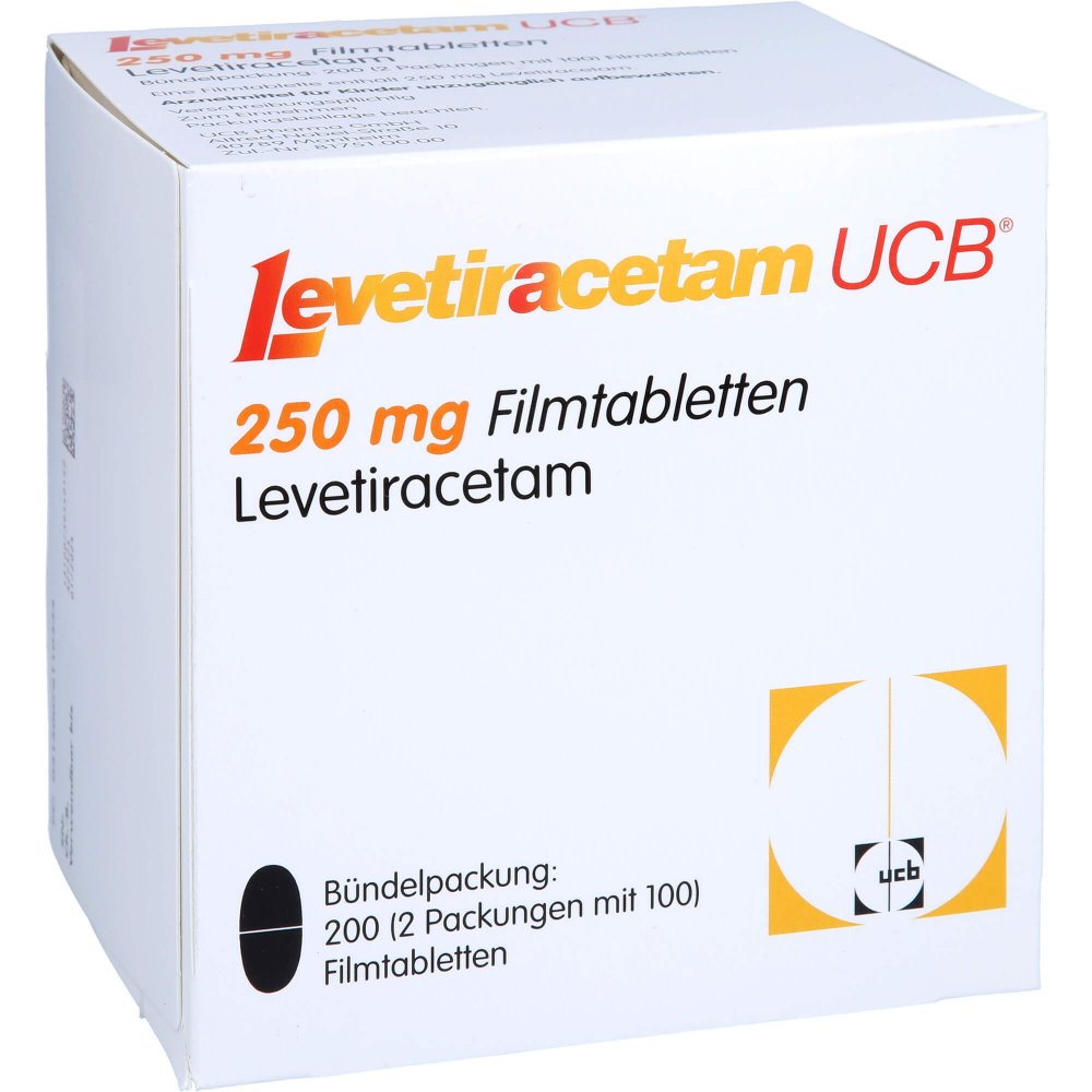 Das Produktfoto zeigt Levetiracetam Ucb 250 Mg Filmtabletten (200 stk) PZN 07611043