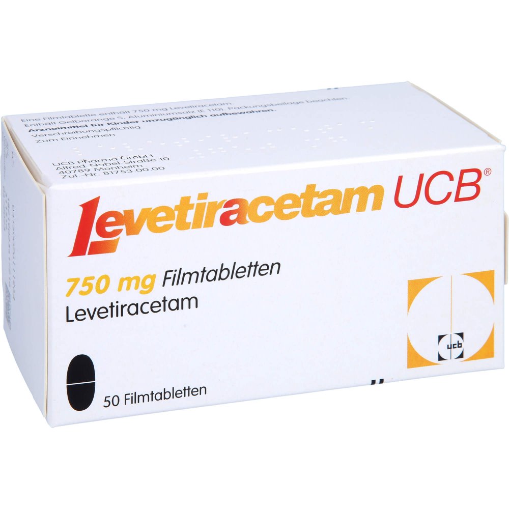 Das Produktfoto zeigt Levetiracetam Ucb 750 Mg Filmtabletten (50 stk) PZN 07611126