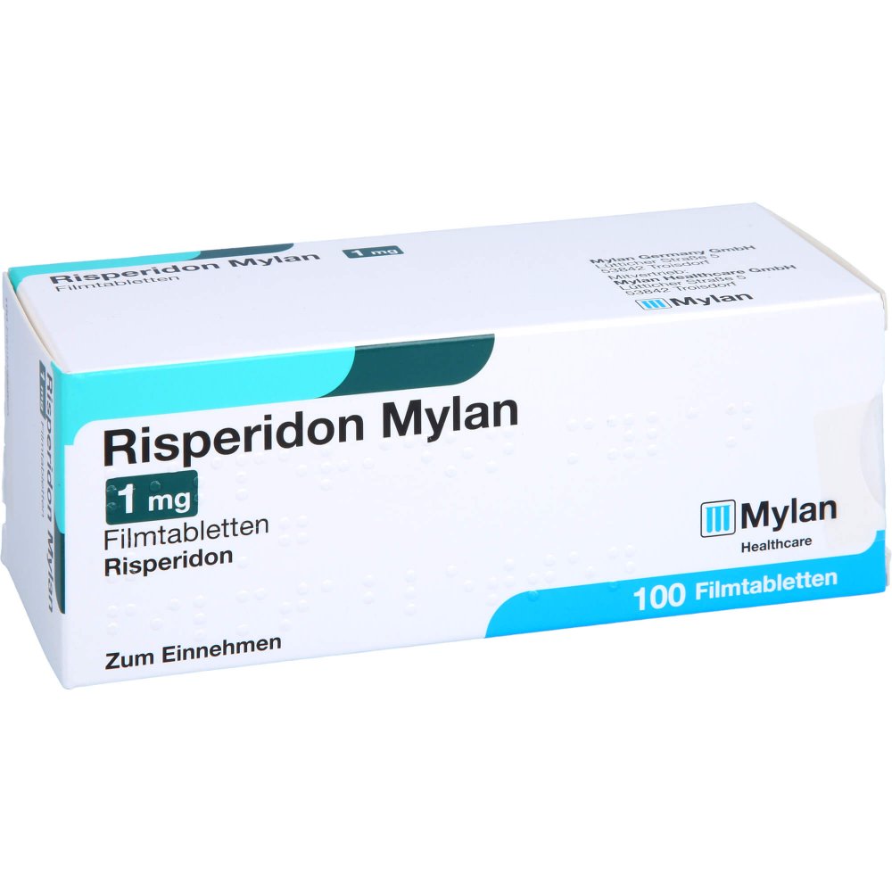 Das Produktfoto zeigt Risperidon Mylan 1 Mg Filmtabletten (100 stk) PZN 07621780