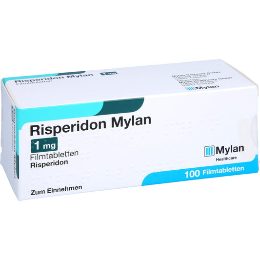 Das Produktfoto zeigt Risperidon Mylan 1 Mg Filmtabletten (100 stk) PZN 07621780