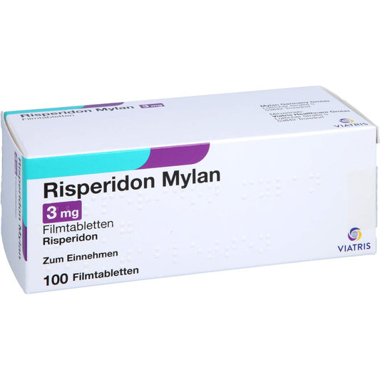 Das Produktfoto zeigt Risperidon Mylan 3 Mg Filmtabletten (100 stk) PZN 07621917