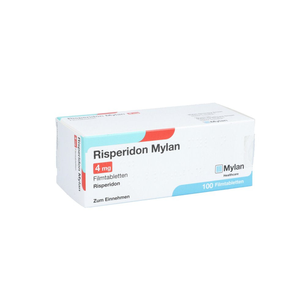 Das Produktfoto zeigt Risperidon Mylan 4 Mg Filmtabletten (100 stk) PZN 07621969