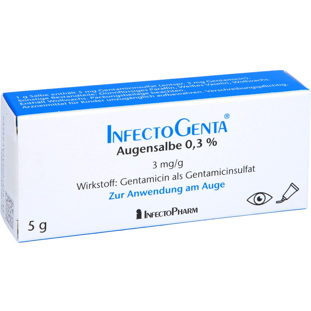 Das Produktfoto zeigt Infectogenta Augensalbe 0,3% (5 g) PZN 07625080