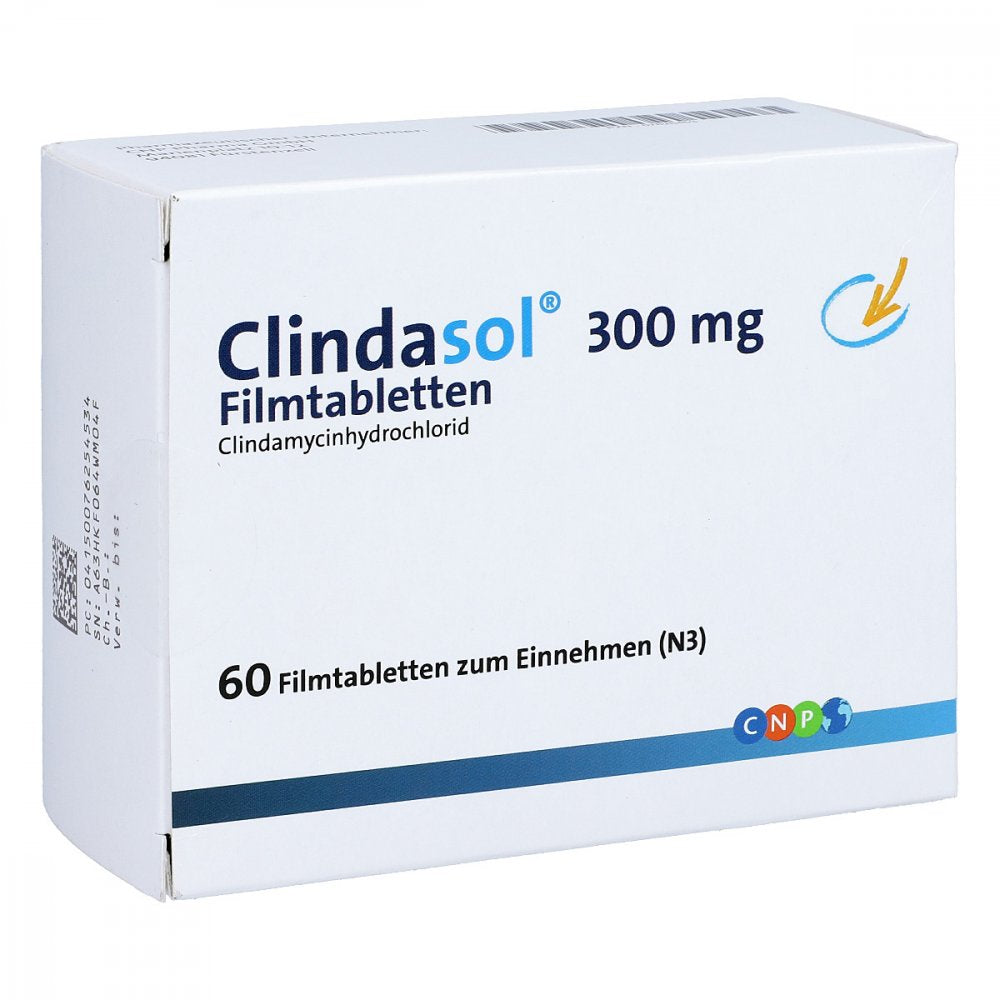 Das Produktfoto zeigt Clindasol 300 Mg Filmtabletten (60 stk) PZN 07625453