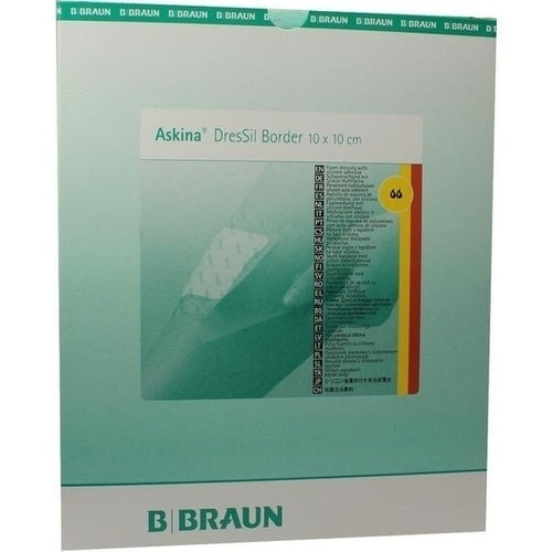 Das Produktfoto zeigt Askina Dressil Border 10x10 Cm Silik.Schaumst.V. (10 stk) PZN 07626352