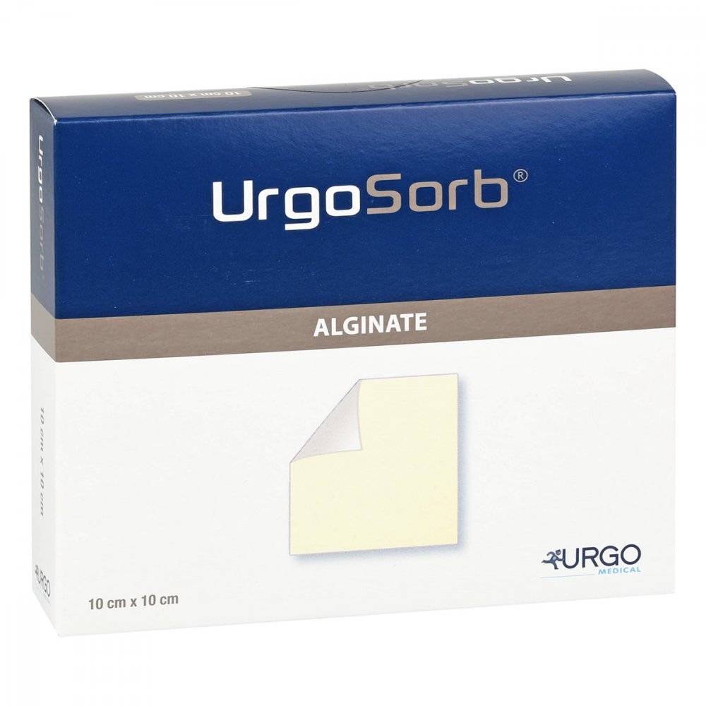 Das Produktfoto zeigt Urgosorb 10x10 Cm Kompressen (10 stk) PZN 07626760