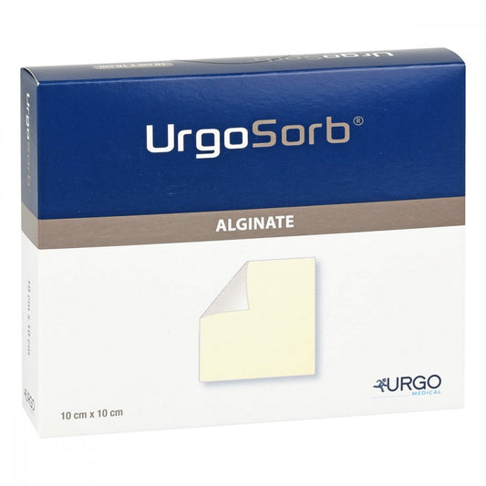 Das Produktfoto zeigt Urgosorb 10x10 Cm Kompressen (10 stk) PZN 07626760