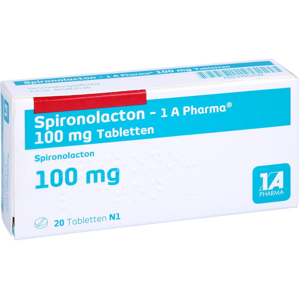 Das Produktfoto zeigt Spironolacton-1a Pharma 100 Mg Tabletten (20 stk) PZN 07663198
