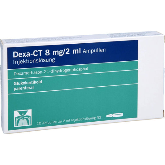 Das Produktfoto zeigt Dexa-Ct 8 Mg/2 Ml Injektionslösung Ampullen (10X2 ml) PZN 07692567