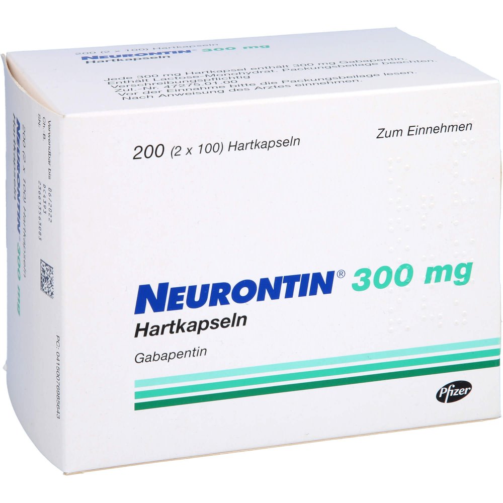 Das Produktfoto zeigt Neurontin 300 Mg Hartkapseln (200 stk) PZN 07698564