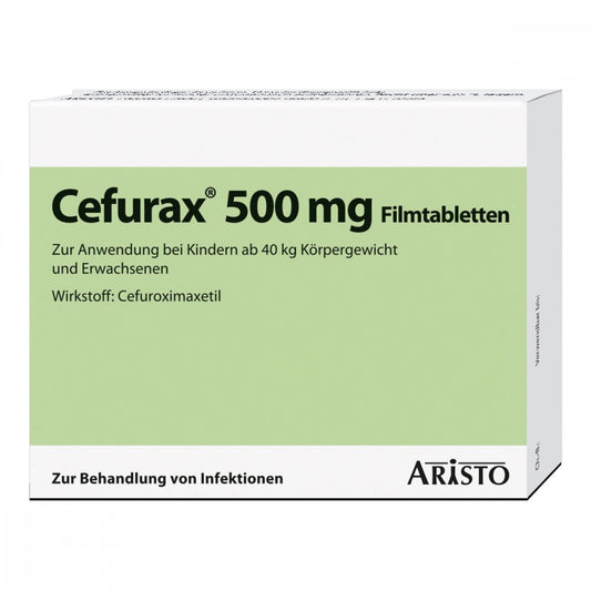 Das Produktfoto zeigt Cefurax 500 Mg Filmtabletten (20 stk) PZN 07701898