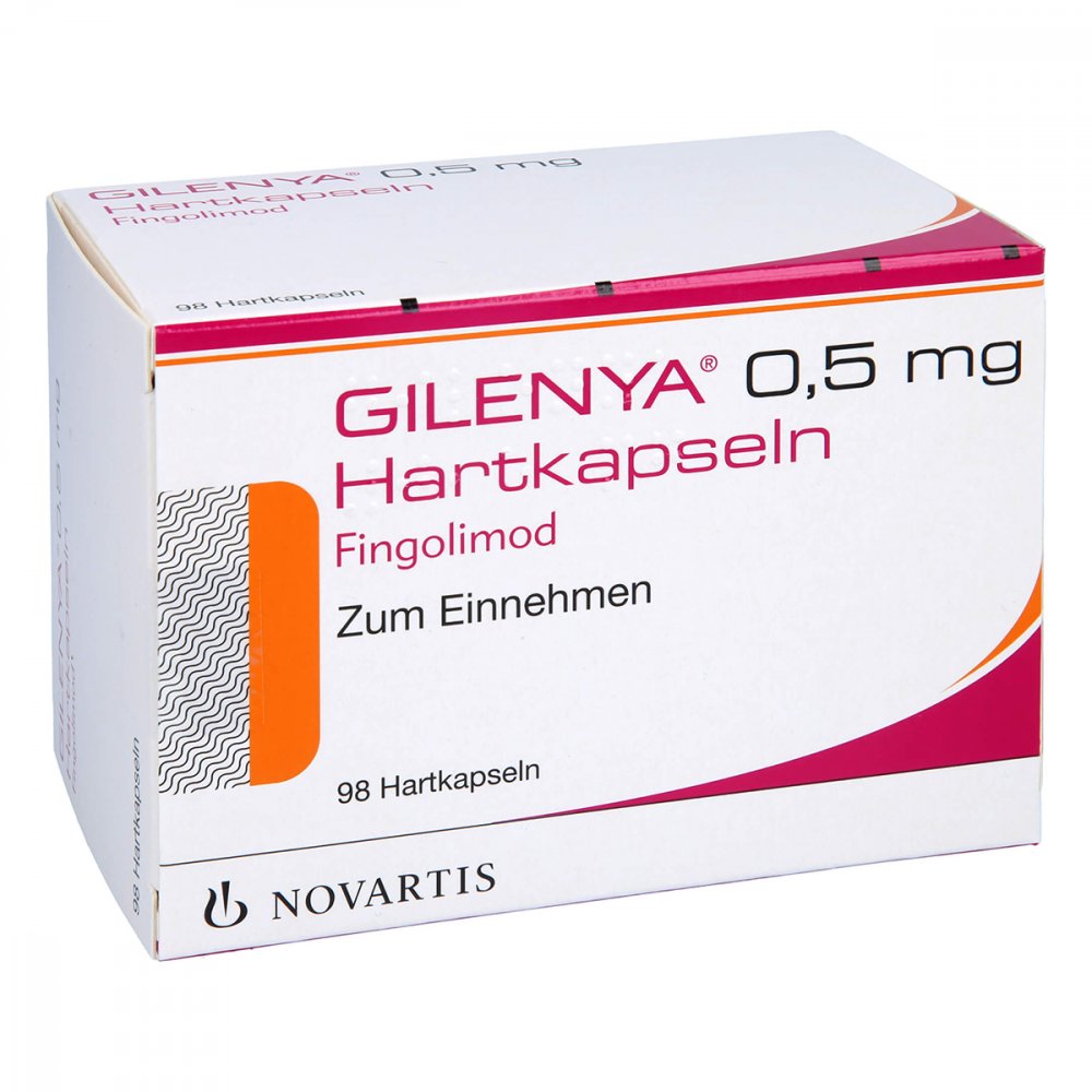 Das Produktfoto zeigt Gilenya 0,5 Mg Hartkapseln (98 stk) PZN 07713335