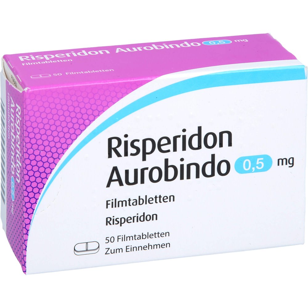 Das Produktfoto zeigt Risperidon Aurobindo 0,5 Mg Filmtabletten (50 stk) PZN 07713387