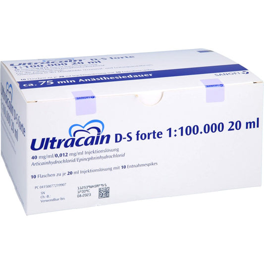 Das Produktfoto zeigt Ultracain D-S Forte 1:100.000 F.D.Zahnheilk.Dsfl. (10X20 ml) PZN 07721990