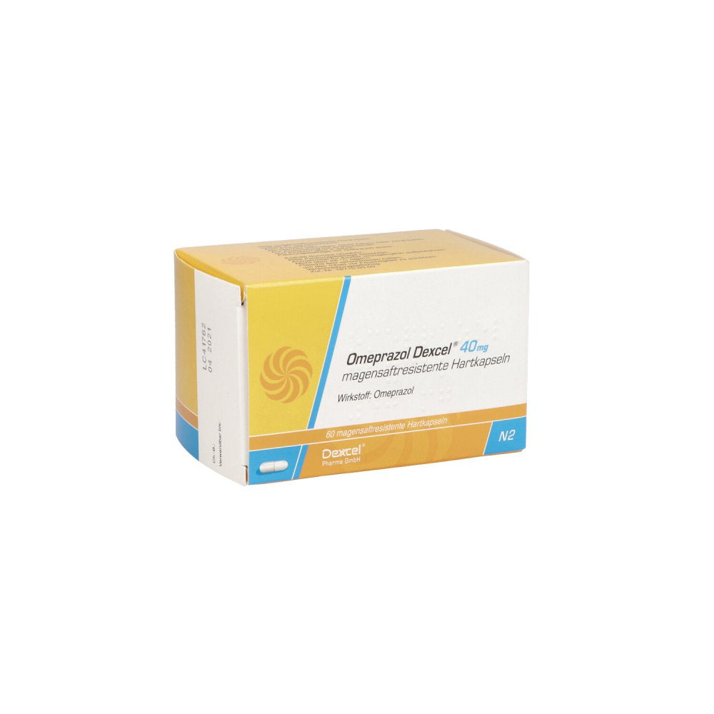 Das Produktfoto zeigt Omeprazol Dexcel 40 Mg Magensaftres.Hartkapseln (60 stk) PZN 07745915
