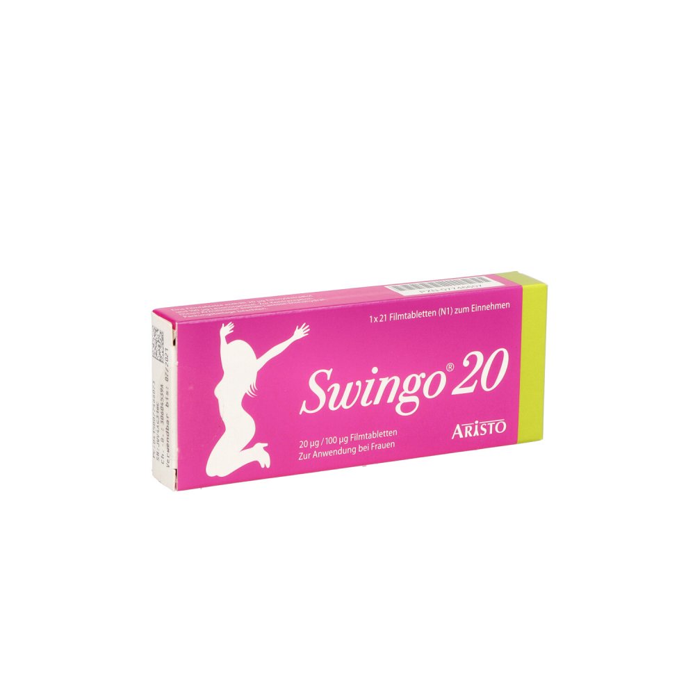 Das Produktfoto zeigt Swingo 20 20 Μg/100 Μg Filmtabletten (21 stk) PZN 07746607