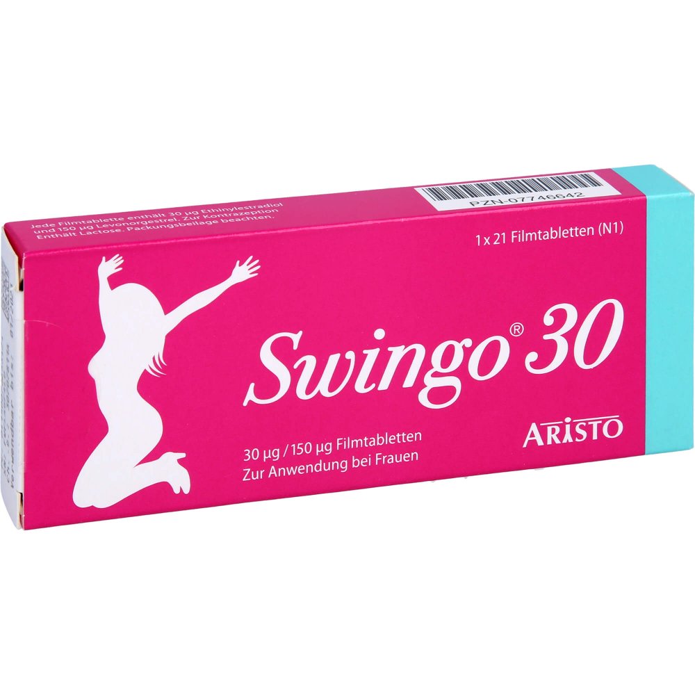 Das Produktfoto zeigt Swingo 30 30 Μg/150 Μg Filmtabletten (21 stk) PZN 07746642