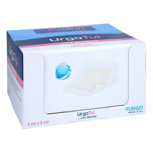 Das Produktfoto zeigt Urgotül Lite Border 8x8 Cm Verband Spender (50 stk) PZN 07750313