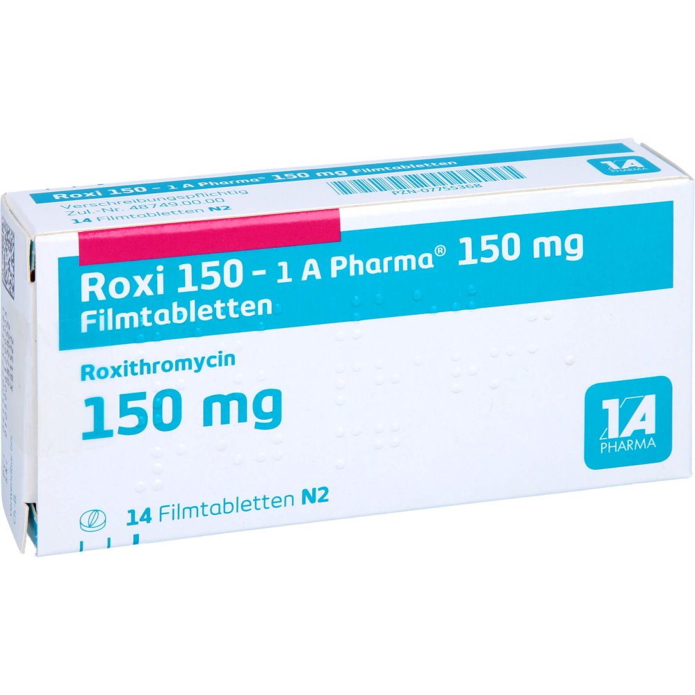 Das Produktfoto zeigt Roxi 150-1a Pharma Filmtabletten (14 stk) PZN 07755368