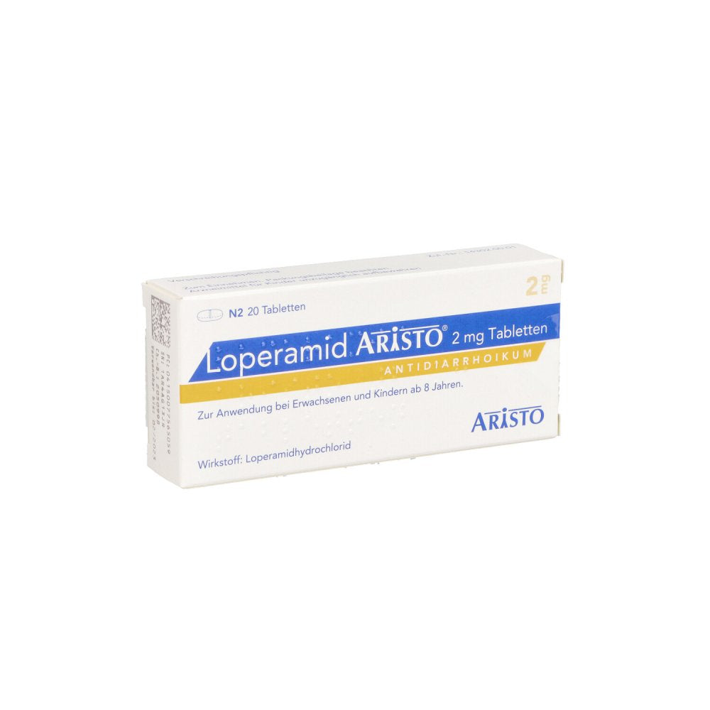 Das Produktfoto zeigt Loperamid Aristo 2 Mg Tabletten (20 stk) PZN 07756505