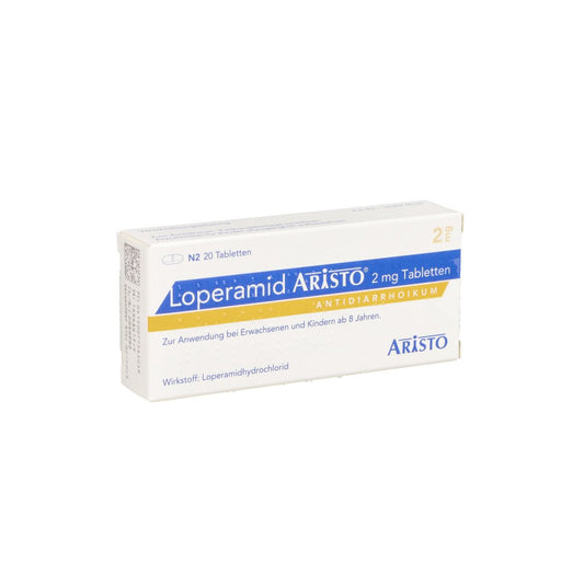 Das Produktfoto zeigt Loperamid Aristo 2 Mg Tabletten (20 stk) PZN 07756505