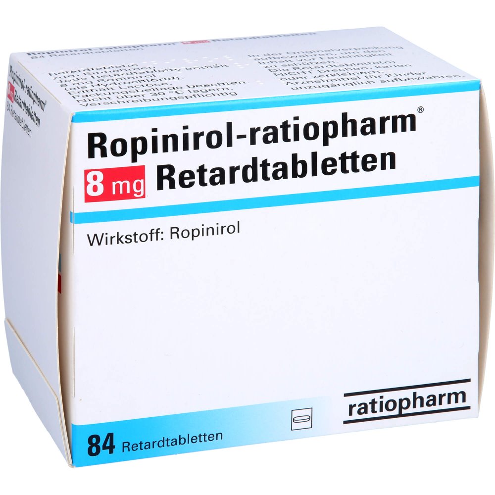 Das Produktfoto zeigt Ropinirol-Ratiopharm 8 Mg Retardtabletten (84 stk) PZN 07756824
