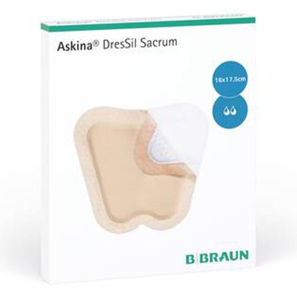 Das Produktfoto zeigt Askina Dressil Sacrum 16x17 Cm Silik.Schaumst.V. (5 stk) PZN 07765243