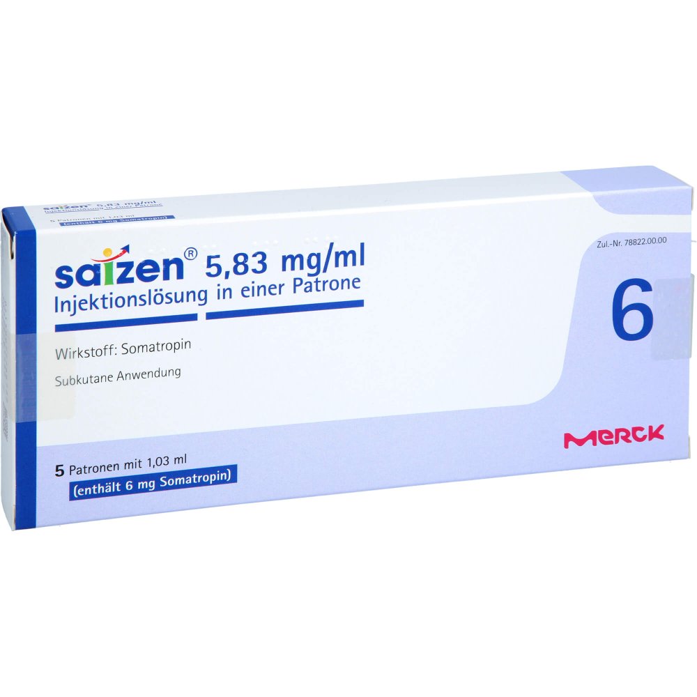 Das Produktfoto zeigt Saizen 6 Mg 5,83 Mg/Ml Injektionslsg.I.E.Patrone (5 stk) PZN 07776672