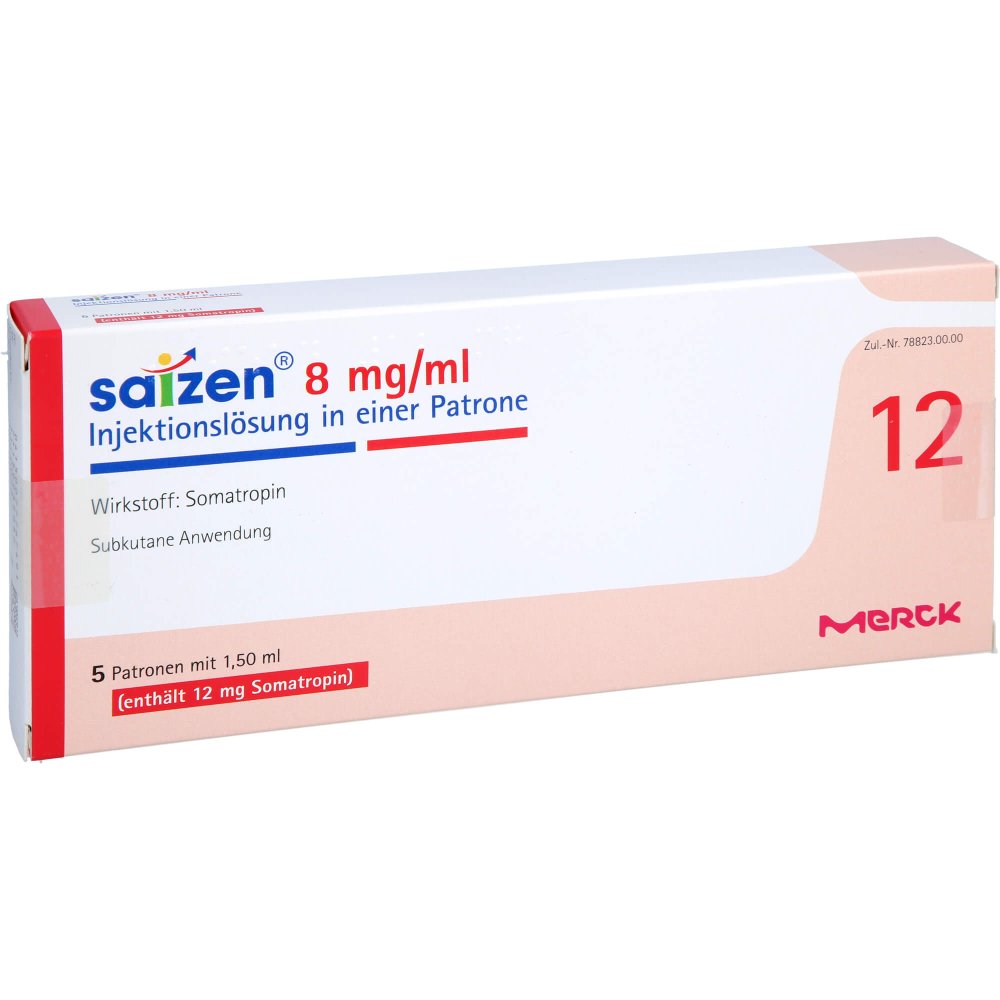 Das Produktfoto zeigt Saizen 12 Mg 8 Mg/Ml Injektionslsg.I.E.Patrone (5 stk) PZN 07776749