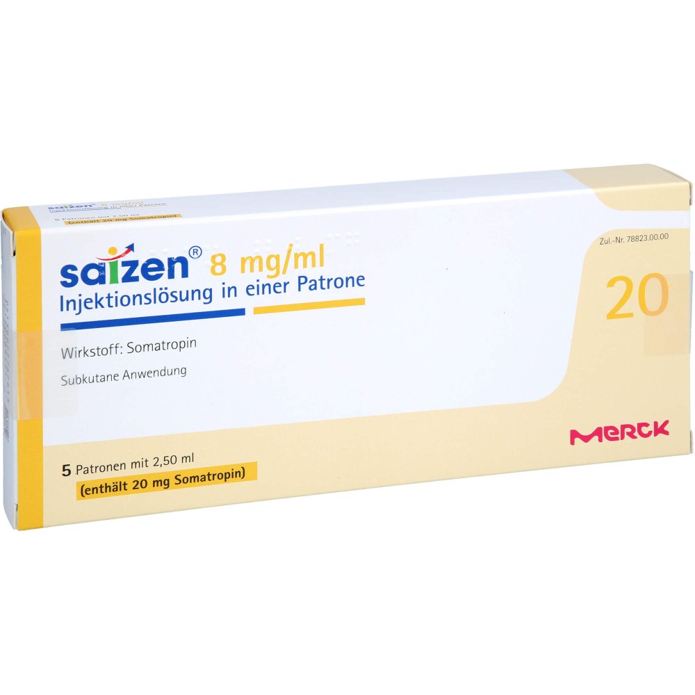 Das Produktfoto zeigt Saizen 20 Mg 8 Mg/Ml Injektionslsg.I.E.Patrone (5 stk) PZN 07776761