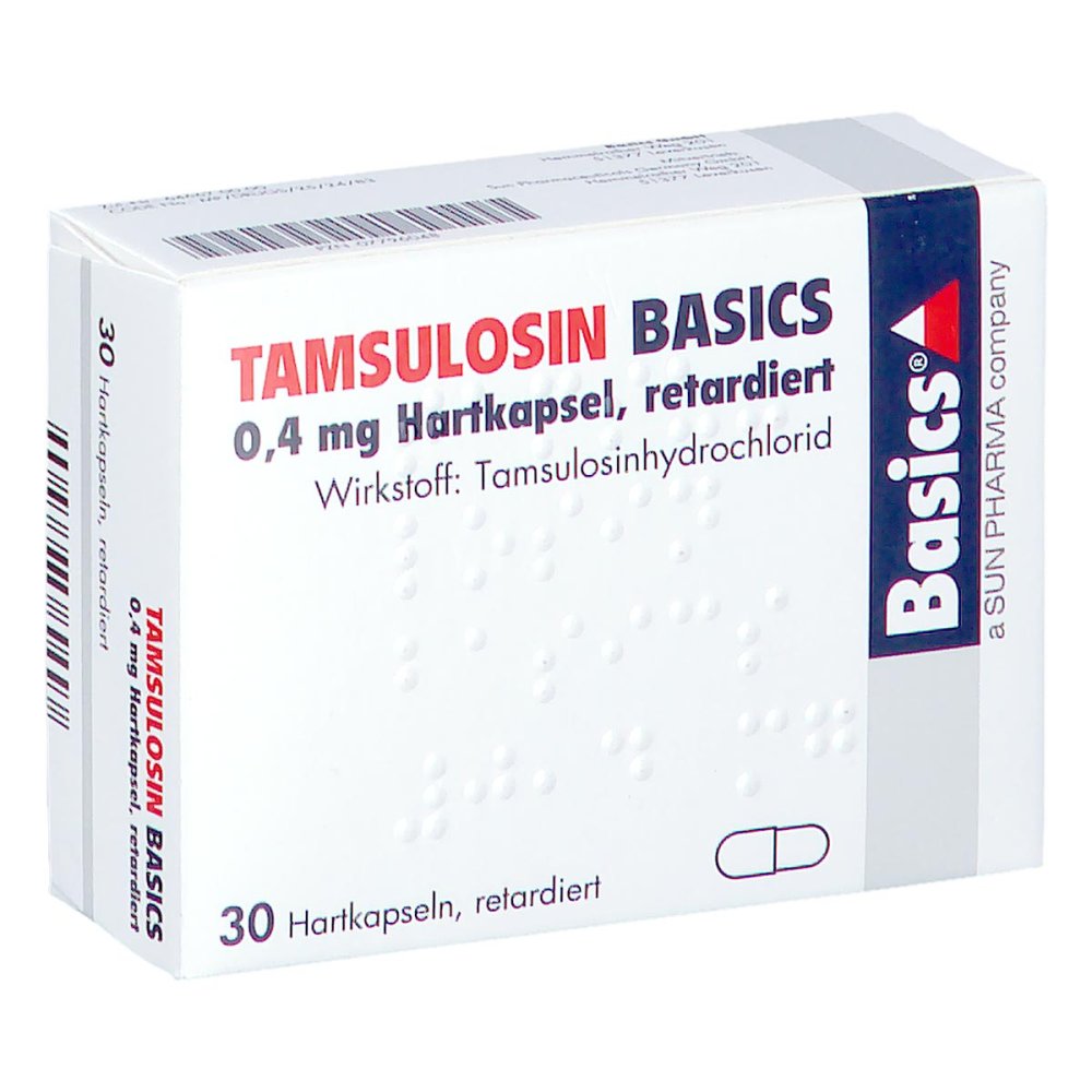Das Produktfoto zeigt Tamsulosin Basics 0,4 Mg Hartkaps.Retard. (30 stk) PZN 07796048