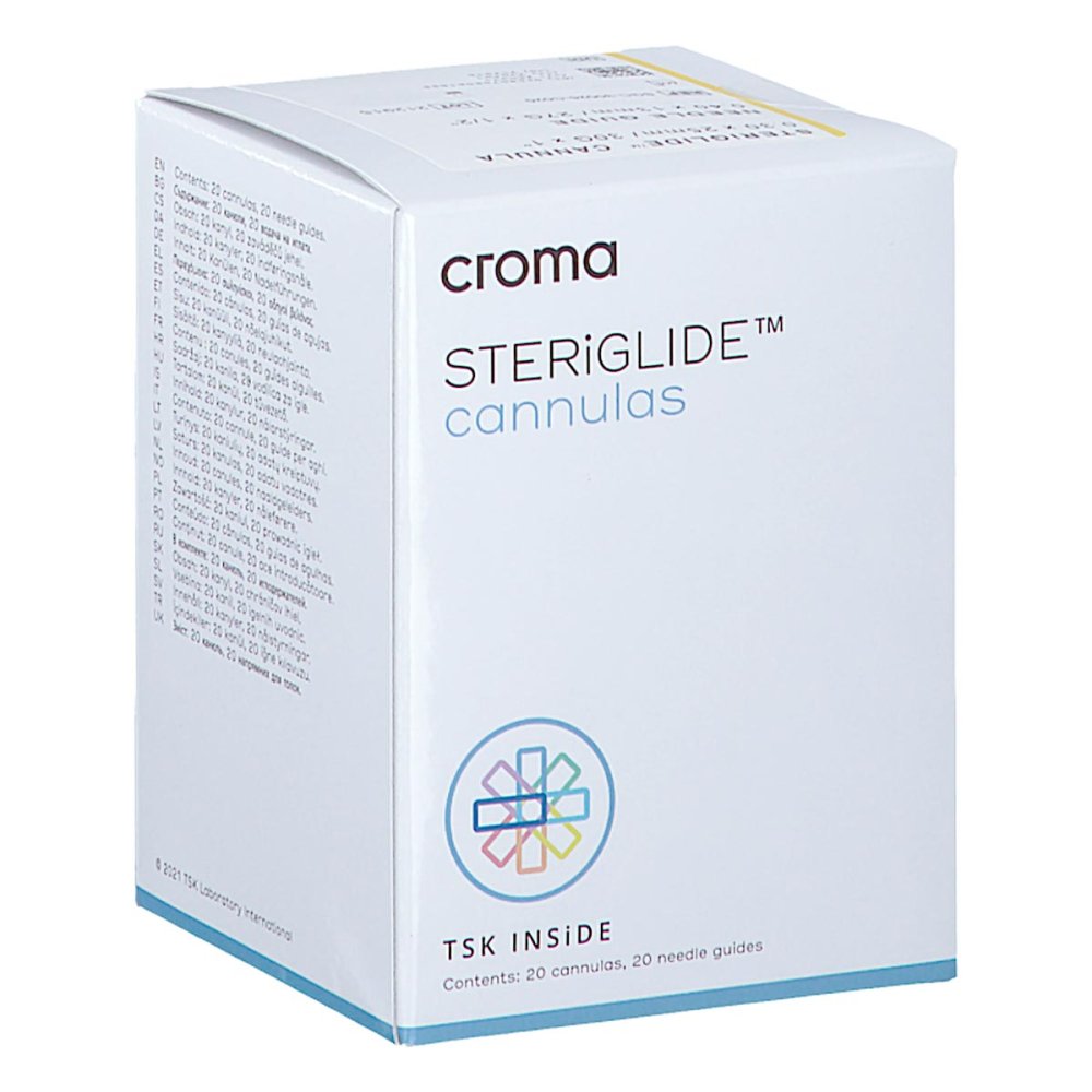 Das Produktfoto zeigt TSK STERiGLIDE Croma Cannula 30G x 25 mm (20 stk) PZN 08102057