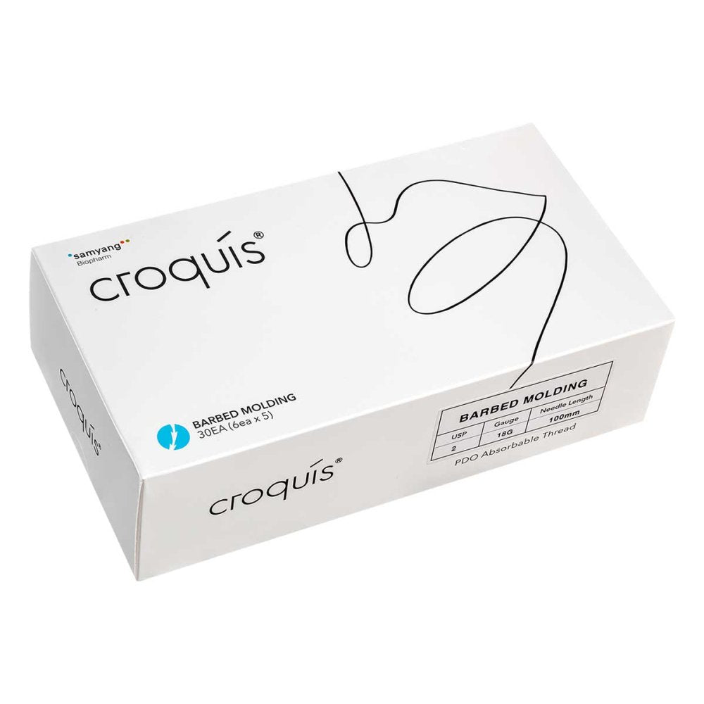 Das Produktfoto zeigt croquís® Barbed Molding Fäden (L-Cannula) 18G / 100mm / 185mm (1x6 stk) PZN 08103092