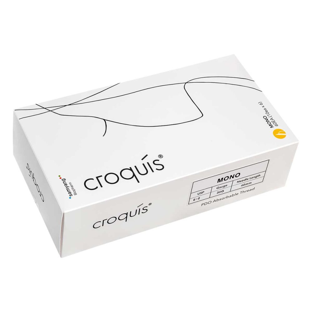 Das Produktfoto zeigt croquís® Mono Fäden (Nadel) 30G / 40mm / 50mm (1x10 stk) PZN 08103096