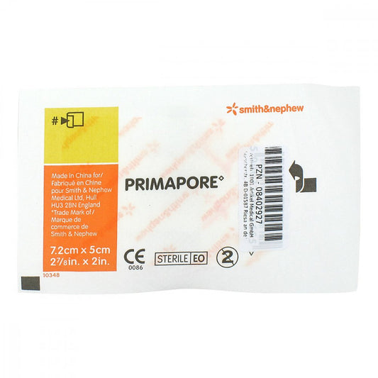 Das Produktfoto zeigt Primapore 5x7,5 Cm Wundverband Steril (1 stk) PZN 08402927