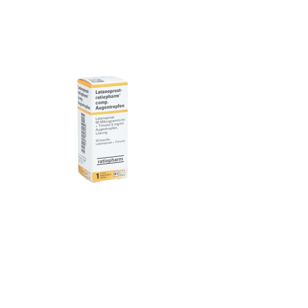 Das Produktfoto zeigt Latanoprost-Ratiopharm Comp. Augentropfen (1X2.5 ml) PZN 08404286