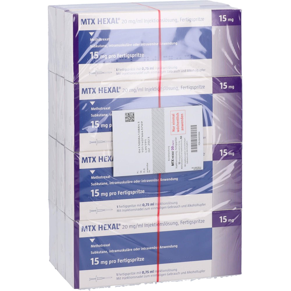 Das Produktfoto zeigt Mtx Hexal 15 Mg (20 Mg/Ml) Inj.-Lsg.I.E.F.-Sp. (12 stk) PZN 08410884