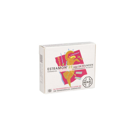 Das Produktfoto zeigt Estramon 25 Μg/24 Stunden Transdermale Pflaster (24 stk) PZN 08416378