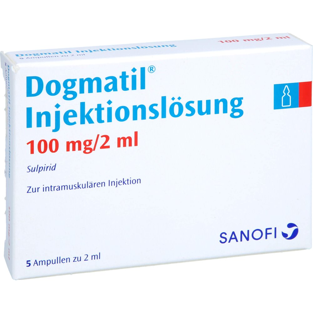 Das Produktfoto zeigt Dogmatil Ampullen (5X2 ml) PZN 08416467