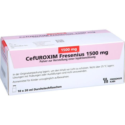 Das Produktfoto zeigt Cefuroxim Fresenius 1500 Mg Plv.Z.Her.E.Inj.-Lsg. (10 stk) PZN 08420279