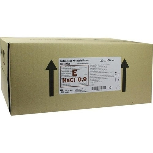 Das Produktfoto zeigt Kochsalzlösung 0,9% Glasfl.Fresenius (20X100 ml) PZN 08439712
