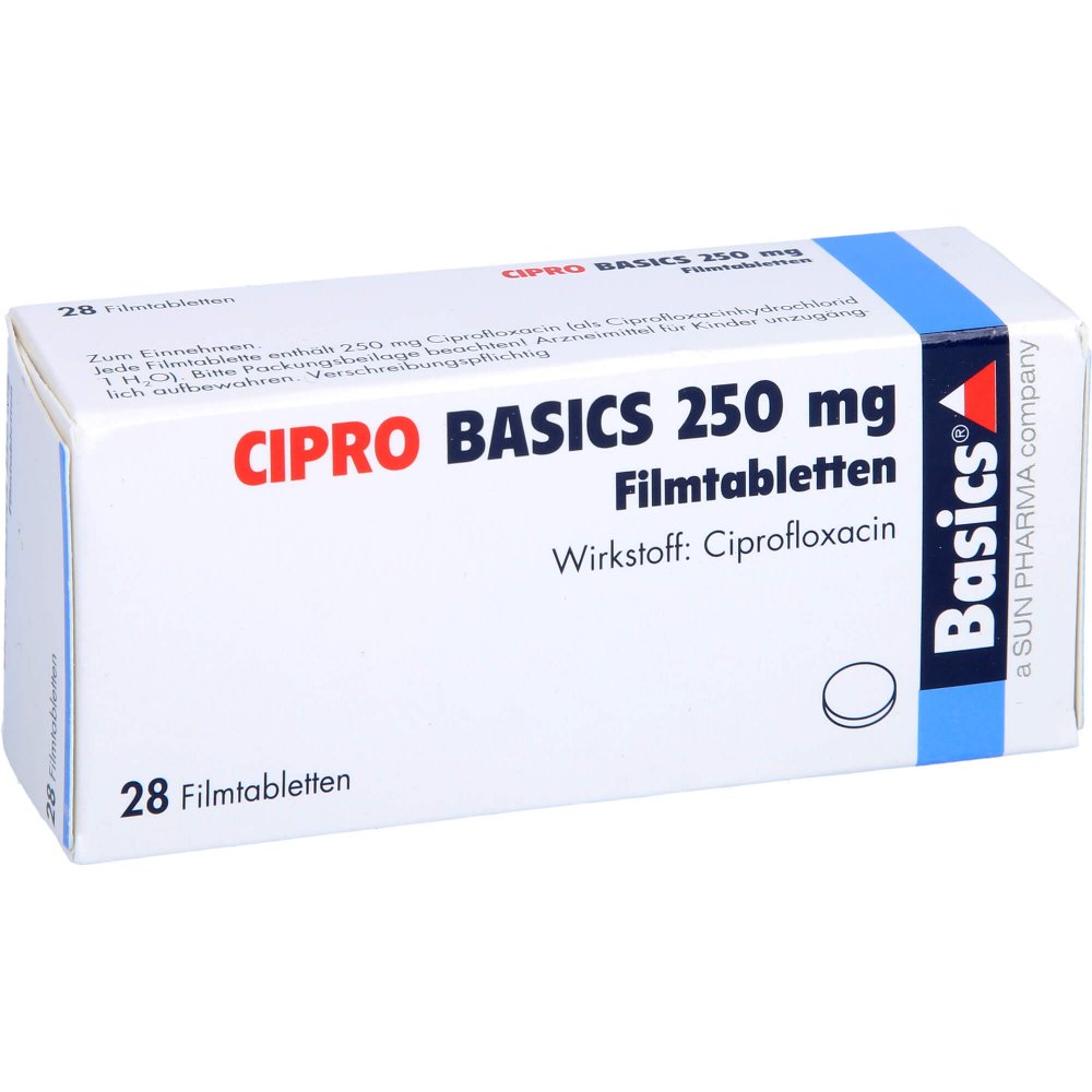 Das Produktfoto zeigt Cipro Basics 250 Mg Filmtabletten (28 stk) PZN 08440187