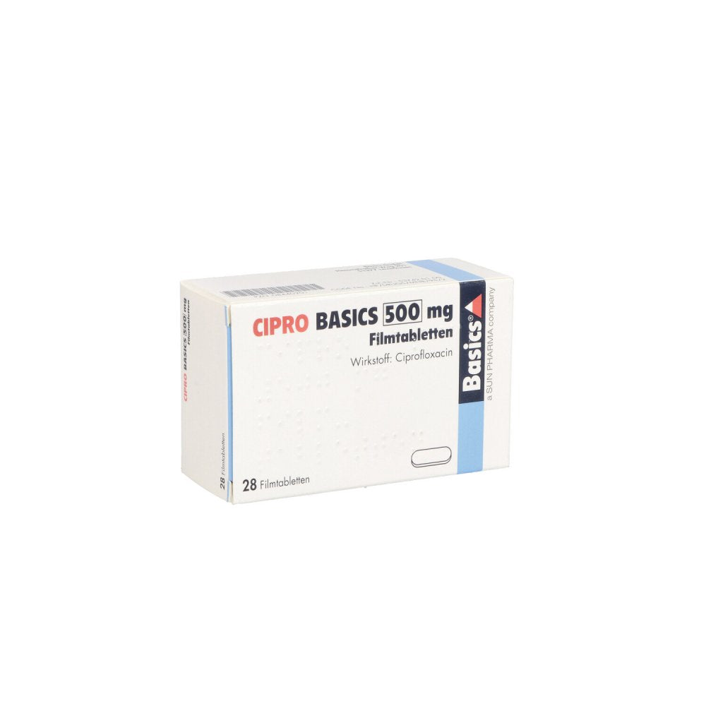 Das Produktfoto zeigt Cipro Basics 500 Mg Filmtabletten (28 stk) PZN 08440201