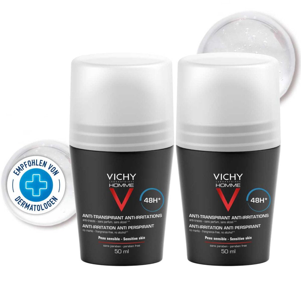 Das Produktfoto zeigt Vichy Homme Deo Roll-On Für Sensible Haut 48h Dp (2X50 ml) PZN 08441910