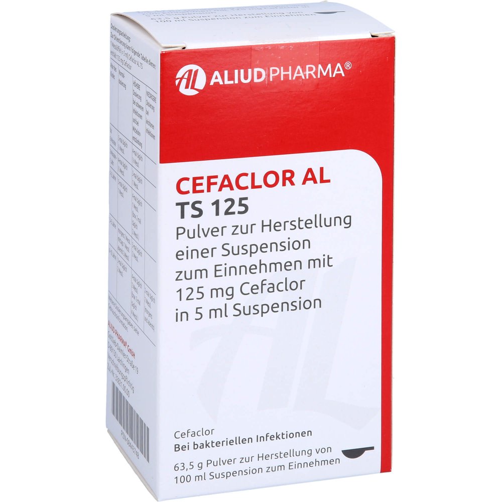 Das Produktfoto zeigt Cefaclor Al Ts 125 P.Z.H.E.Susp.Z.Einn.125 Mg/5 Ml (100 ml) PZN 08443748