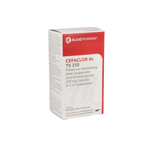 Das Produktfoto zeigt Cefaclor Al Ts 250 P.Z.H.E.Susp.Z.Einn.250 Mg/5 Ml (100 ml) PZN 08443754